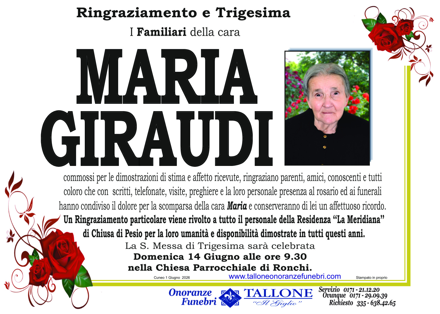 <br />
<b>Warning</b>:  Undefined variable $info in <b>/home/tallone/public_html/ringraziamenti.php</b> on line <b>68</b><br />
Maria Giraudi